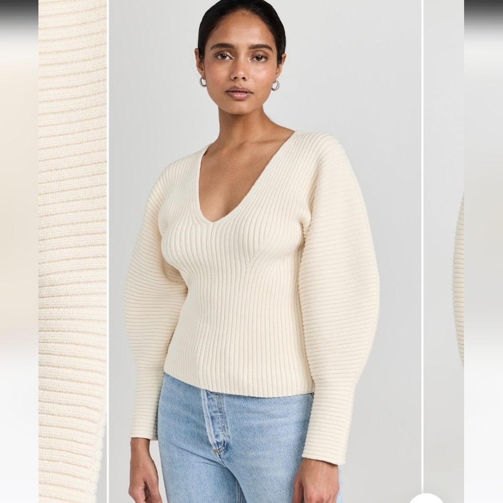 Mara Hoffman Olla Cream V-Neck Sweater Size M